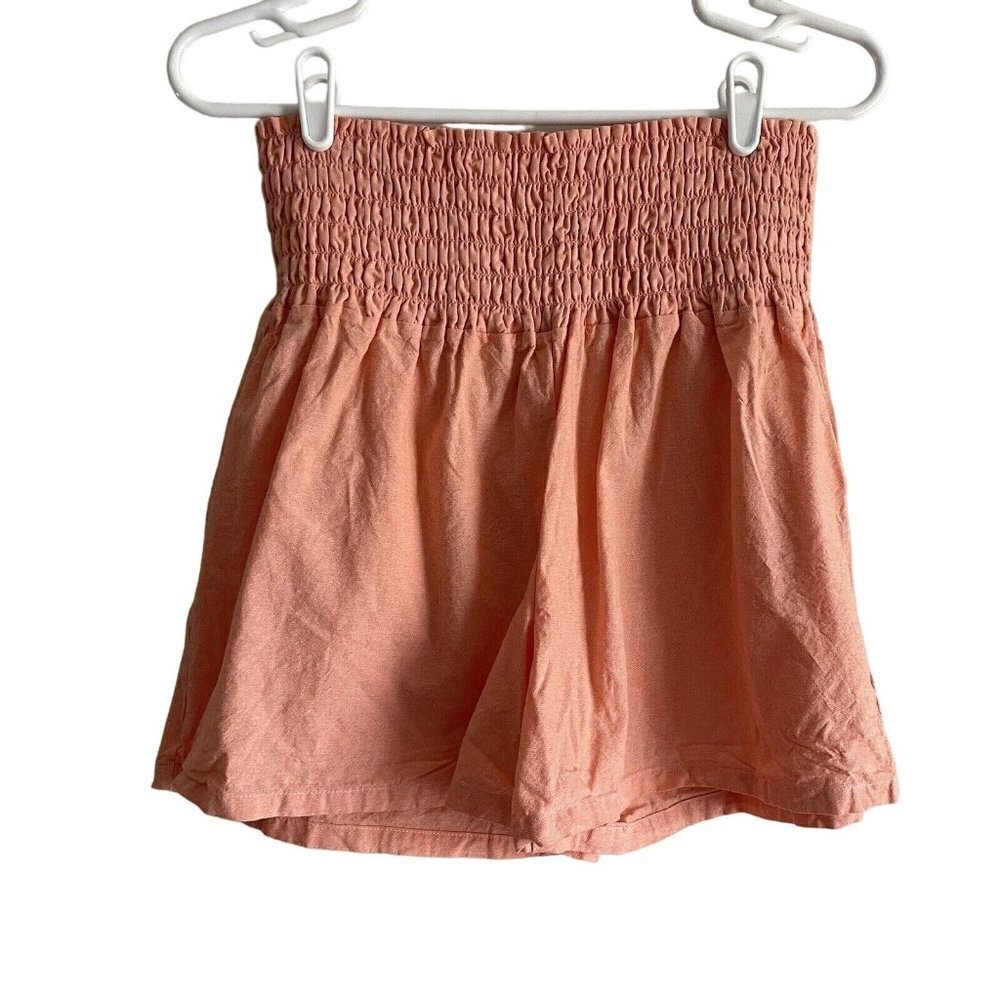 Common Sense Women L Orange 100% Cotton Boho Smocked High Rise Casual Shorts